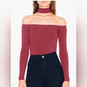 American Apparel Chocker Neck Maroon Burgundy Long Sleeve Top M Coquette 90s Y2K